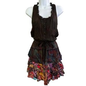 Desigual Ruffle Drop Waist Mini Dress XS Black Sleeveless Artsy Whimsigoth Fairy